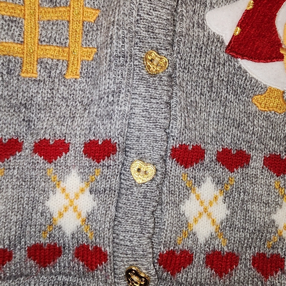 Vintage Baby Togs 18 months hearts and goose gray acrylic cardigan sweater - Picture 5 of 5